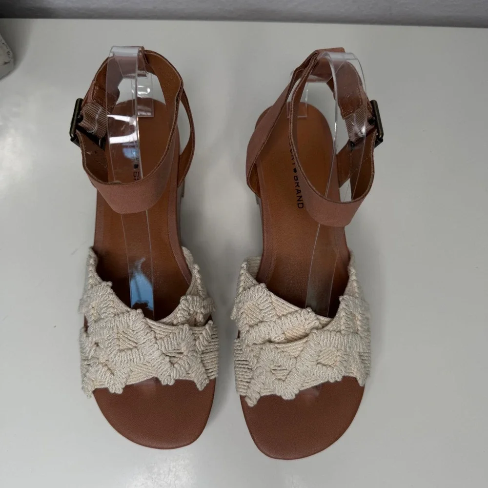 Lucky Brand Platform Sandals Womens‎ Tan Macrame Woven Boho 7.5M